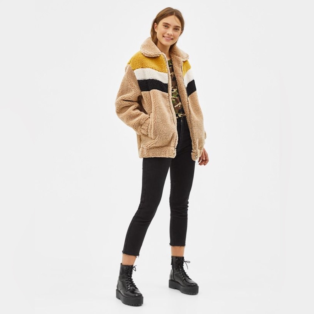 Bershka Oversized Faux Shearling Jacket in Size XS
